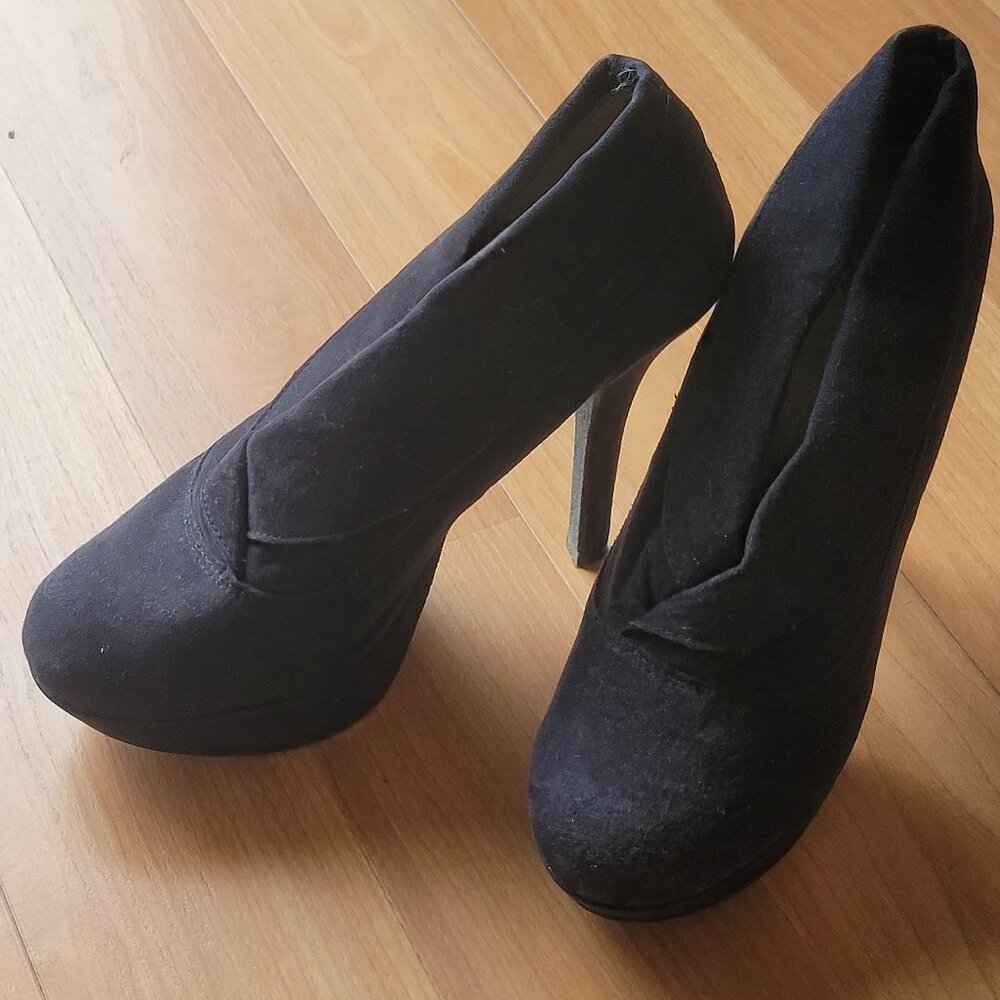 Black suede high heel booties